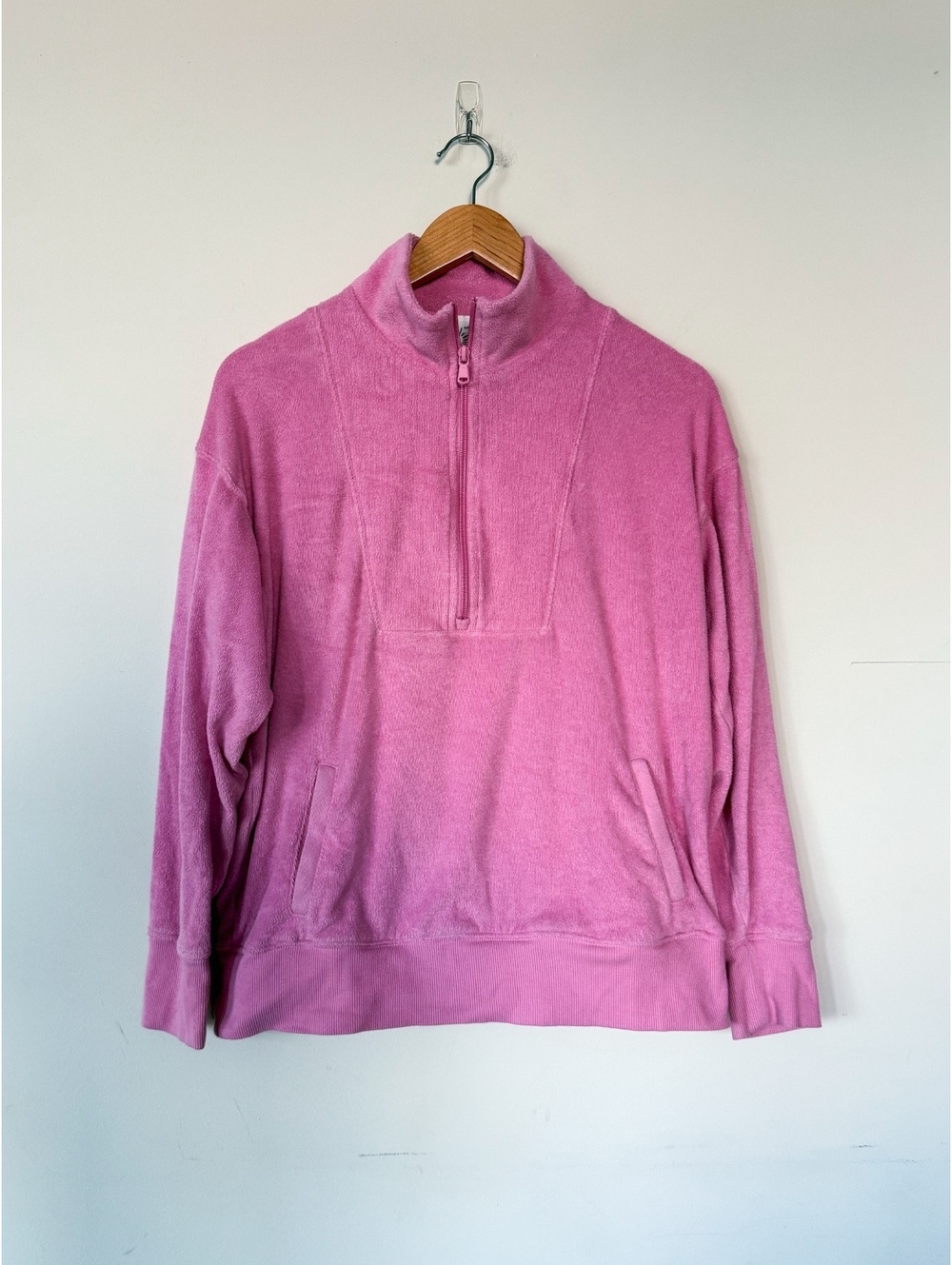 Offline by Aerie Quarter Zip Pink Terrycloth Pullover Sweatshirt Collared